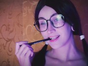 Preview 2 of Bukkake Schoolgirl with glasses sucks two cocks at the same time & gets a big facial very deepthroat