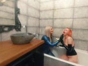 Preview 3 of Bath relax in latex rubber with milk, romantic funny fetish video
