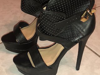high heels, strappy heels, cumshot, ebony