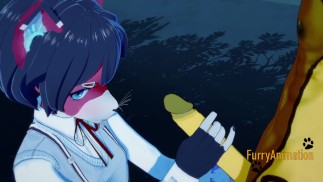 Пушистый Яой - Кошка дрочит рыси и кончает ему в лицо