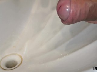 solo male, big dick, squirt, pissing