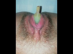 Hairy Pussy playing with menstrual cup. 