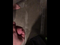 Stocky guy wanking his thick cut cock in the shower with big cumsot