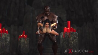 Горячий секс! Черный парень играет с сексуальной невестой в подземелье