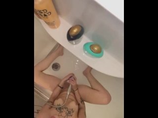 vertical video, skinny, shower play, cum