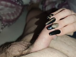 scratching nails, exclusive, black nails handjob, cumshot