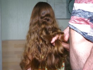 Hair Fetish. Jerked off and cum on beautiful hair. Cum on Foxy's hair.