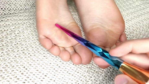 Tickle my little stepsister with make-up brush. Brushing foot fetish