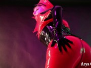 Preview 6 of Red latex fetish video, catsuit rubber 4k