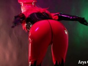 Preview 6 of Red latex rubber catsuit teasing 4k fetish clip