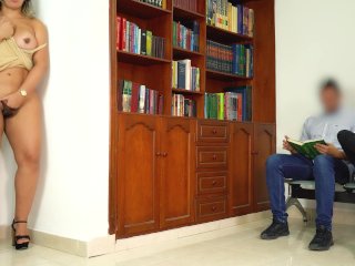 Sexy librarian secretly masturbates while her clients wait for her full