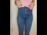 Preview 1 of Silly girl pee in jeans while standing