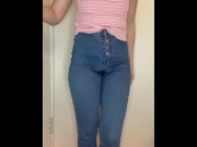 Preview 2 of Silly girl pee in jeans while standing