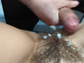 LICKED MY HAIRY PUSSY, FUCKED AND FINISHED a LOT OF CUM ON MY HAIRY PUSSY