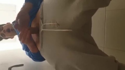 Jerking off my COCK in GYM BATHROOM Getting HARD and dripping down my PRECUM!