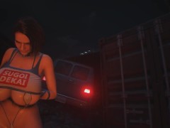 Girl with big huge boobs and bikini in the zombie world | Porno game