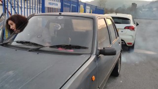Tranny Gilf Begins And Drives An Old Peugeot 205 Diesel Sfw NOT PORN