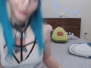 Preview 3 of Beautiful Girl With Blue Hair Playfully Sucks A Big Dildo That Cums On Her Face