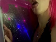 Preview 4 of Glitterdemon OnlyFans teaser compilation. Pink hair egirl slut sucks dildo and squirts
