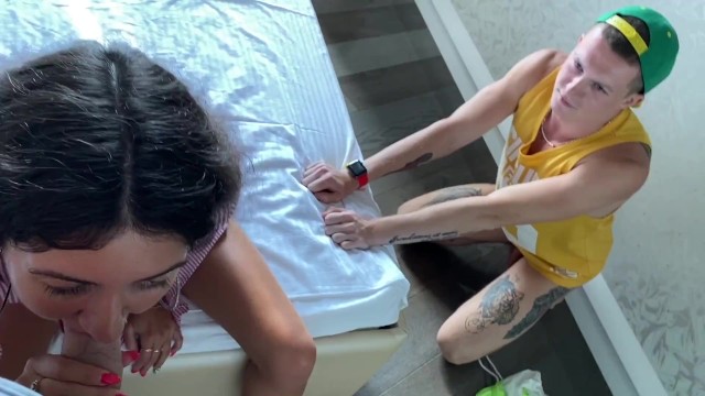 Girl makes her Cuckold Boyfriend Suck Cock