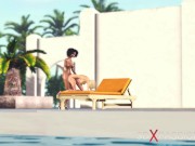 Preview 6 of Hot sex in L.A. Sexy ebony dickgirl plays with young blonde in luxurious villa