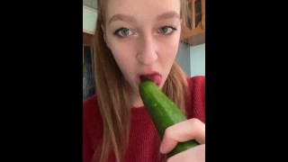 2 Cucumber Deepthroat Blow Job