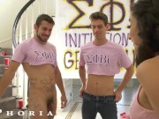 Preview 2 of BiPhoria - College Cutie Shares Big Cocks At Frat House