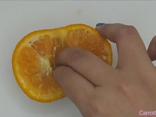 fingering orgasm, fruit fuck, fruit insertion, squirting