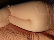 Preview 6 of ⭐ Lazy Pee, Bedwetting Girl In Pink Jeans - Watch My Glistening Wet Patch Spreading