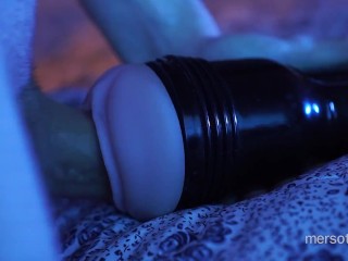 Guy sensually fucks his toy and cums