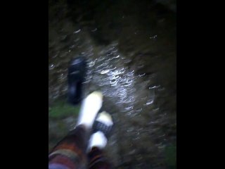 Stepping in puddles with white socks