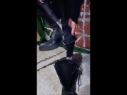 Preview 5 of At home with my horny goth neighbor, she shows me her leather boots, her feet and her pussy