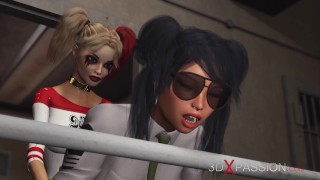 Hot seks in de gevangenis! Harley Quinn neukt een vrouwelijke gevangenisofficier
