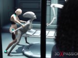 Alien lesbian sex in sci-fi lab. Female android plays with an alien