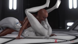 A Hot Ebony Is Fucked By A 3D Alien Dickgirl In Space