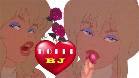 BLONDE HOLLI BLOWJOB CARTOON dançarina de peitos grandes lambe o pênis e fode, felação de anime BLOW