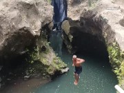Preview 1 of VAGINA FALL public FLASH and PEE #Tourist atraction Waterfall in Jungle