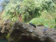 Preview 2 of VAGINA FALL public FLASH and PEE #Tourist atraction Waterfall in Jungle
