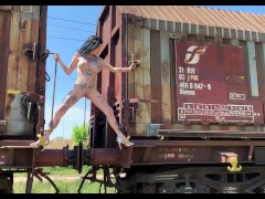 Naked in public on a old train