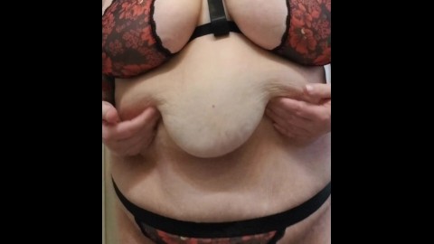 BBW SSBBW Grabbing Shaking Fat Boobs Tits Belly Rolls Fatty Breasts Knockers Lingerie Chubby Chunky 