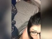 Preview 2 of Sexy nerdy bbw gets vengeful beside snoring white boyfriend with huge bbc (wipes his cum on bf)