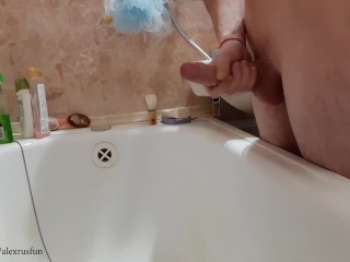 Russian Teen with Big Dick Pisses in the Bathroom and Cums