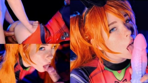 Hot slet Asuka Langley. Slordige pijpbeurt en poesje creampie - MollyRedWolf