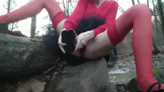 Having Fun At The Creek With A Sounding Rod And Horse Dildo