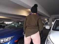 Milf rubbing pussy in public parking lot