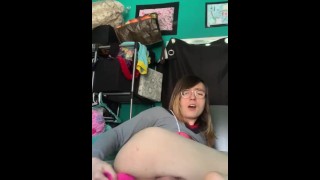 Thicc 18 Year Old Tgirl Destroys herself with Vibrating Dildo