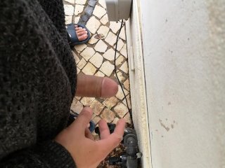 Guy filming himself wanking outside from eye view perspective