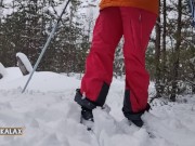 Preview 1 of Pervert LIKA LAX skis, pisses and fucks herself in the woods