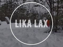 Video Pervert LIKA LAX skis, pisses and fucks herself in the woods
