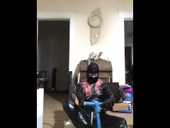 Exercising & humping on black PVC suit - Screenshot 3 of 16 - Spanking